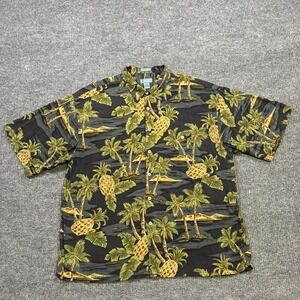 Kaylua Bay Mens Hawaiian Button Up Shirt Size 2XL Black Palm Pineapple Rayon